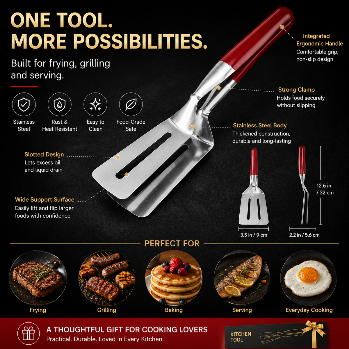🔥LAST DAY 75% OFF ✨2-in-1 Stainless Steel Spatula Tongs – Grip, Flip & Serve