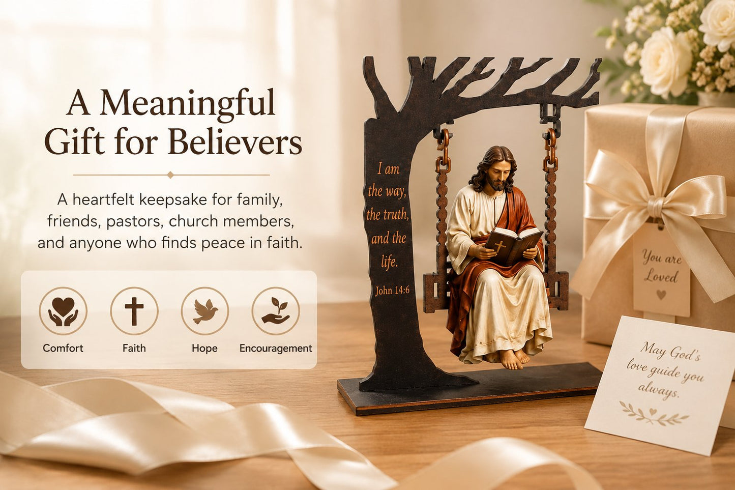 ✝️ Jesus Swing Ornament – John 14:6 Faith Table Decor | Christian Bible Verse Home Decoration