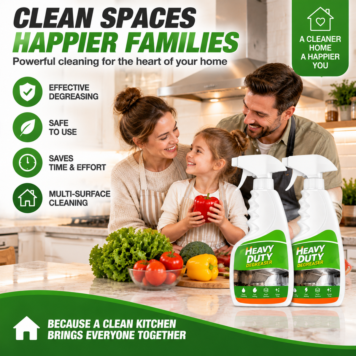 Heavy Duty Kitchen Degreaser Spray – Powerful Grease Remover For Stove, Oven, Cabinets & Multiple Surfaces