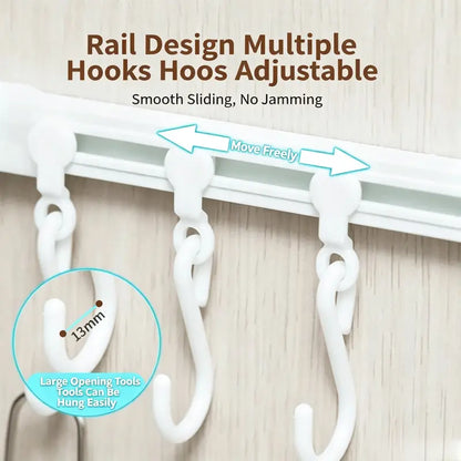 🔥Lasy day 50% OFF-🔥No-Drill Sliding Rail Hook Organizer – 10 Adjustable Cabinet Hooks