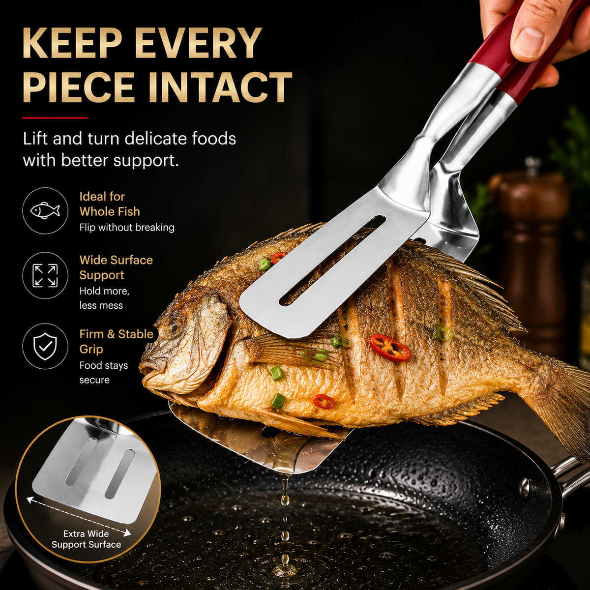 🔥LAST DAY 75% OFF ✨2-in-1 Stainless Steel Spatula Tongs – Grip, Flip & Serve