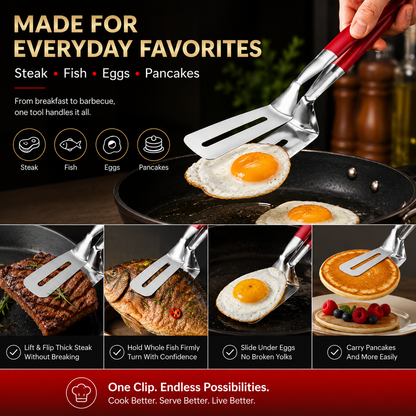 🔥LAST DAY 75% OFF ✨2-in-1 Stainless Steel Spatula Tongs – Grip, Flip & Serve