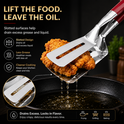 🔥LAST DAY 75% OFF ✨2-in-1 Stainless Steel Spatula Tongs – Grip, Flip & Serve