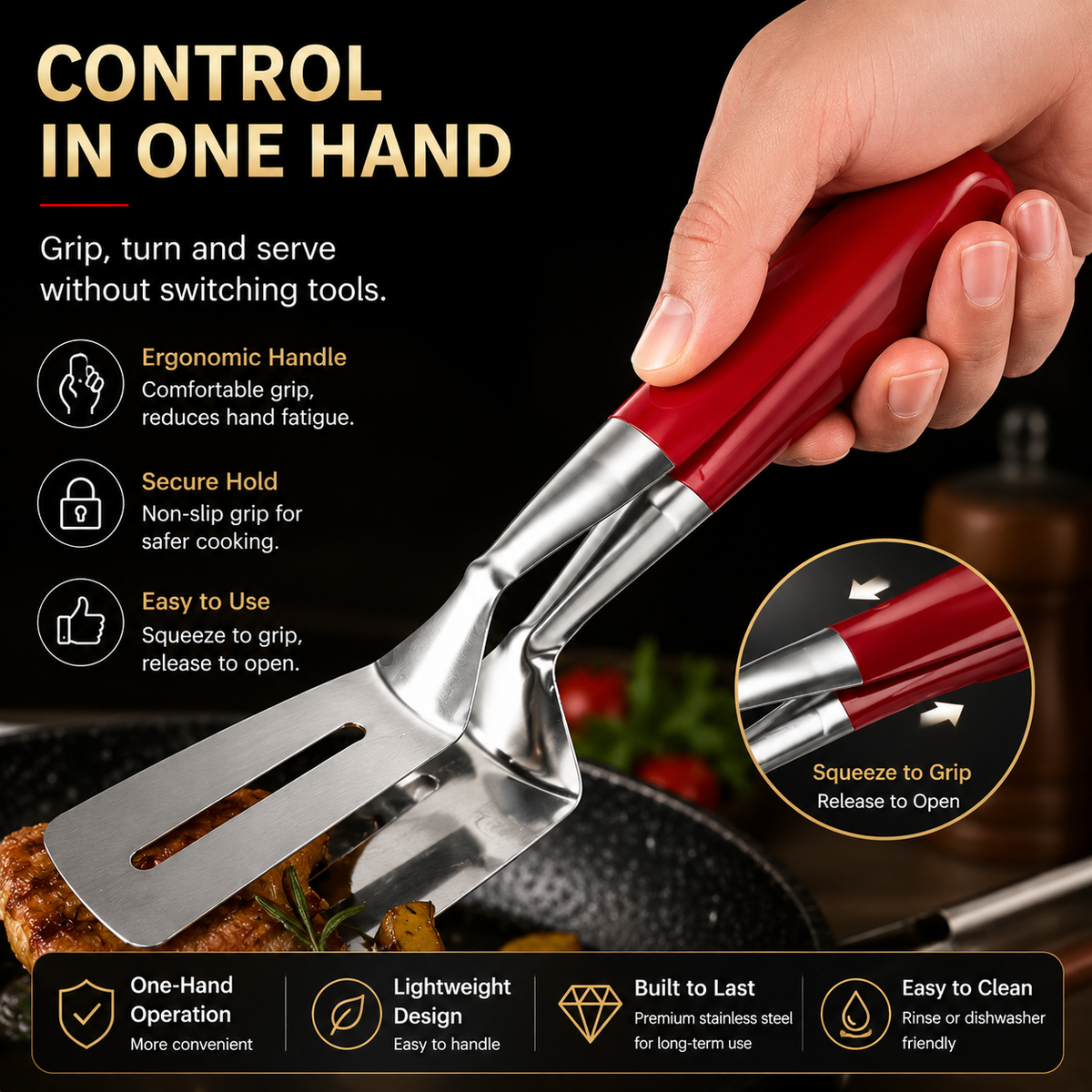 🔥LAST DAY 75% OFF ✨2-in-1 Stainless Steel Spatula Tongs – Grip, Flip & Serve