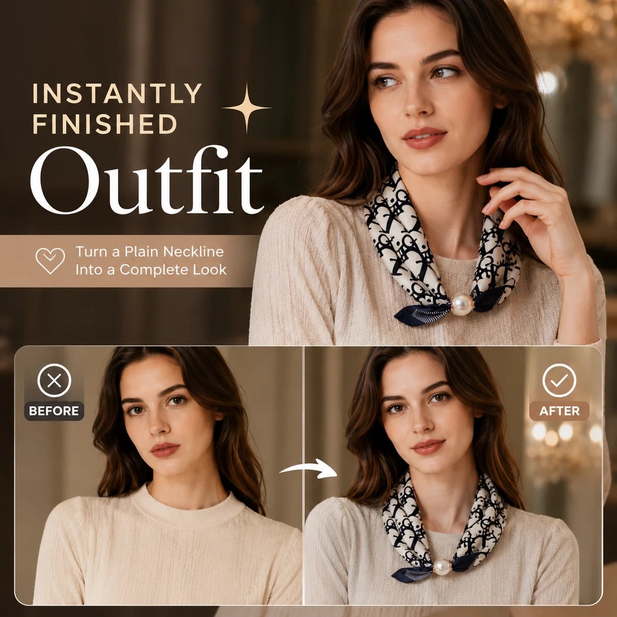 🏆25K+ SOLD 🔥2026 HOT SALE ✨ Effortless Glamour: Pop-On Pearl Necklace Scarf 🧣