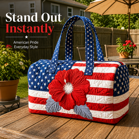 Dobryla®🛍️LAST DAY 50% OFF👜Patriotic Quilted Tote Bag | 3D Floral American Flag Travel Duffel