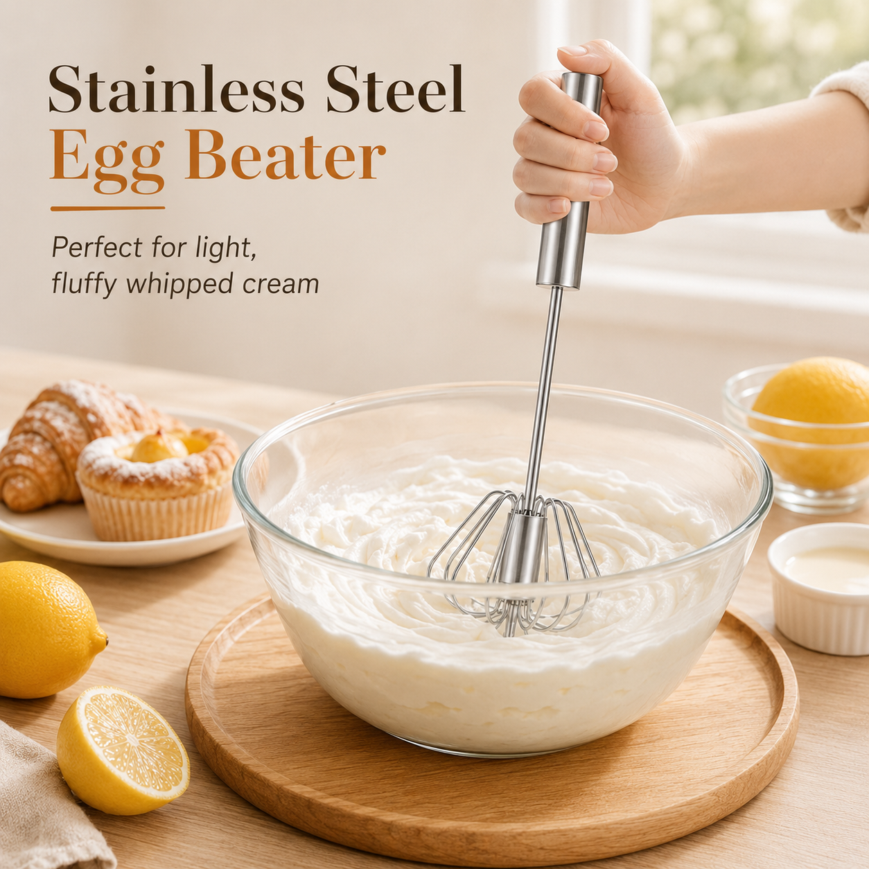 🥄LAST DAY 50% OFF ✨ Stainless Steel Hand-Push Rotary Whisk – Effortless Mixing in Seconds!