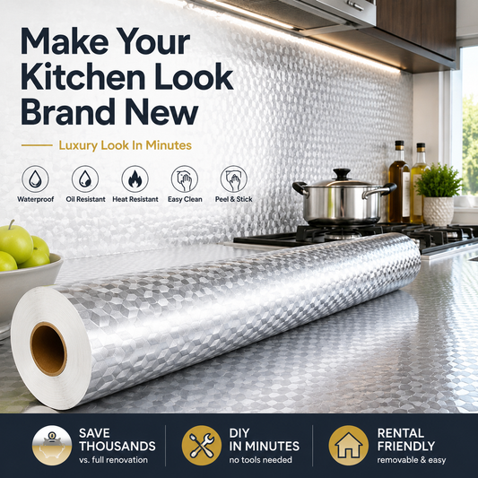 Peel & Stick Kitchen Makeover Film – Waterproof DIY Countertop & Cabinet Cover
