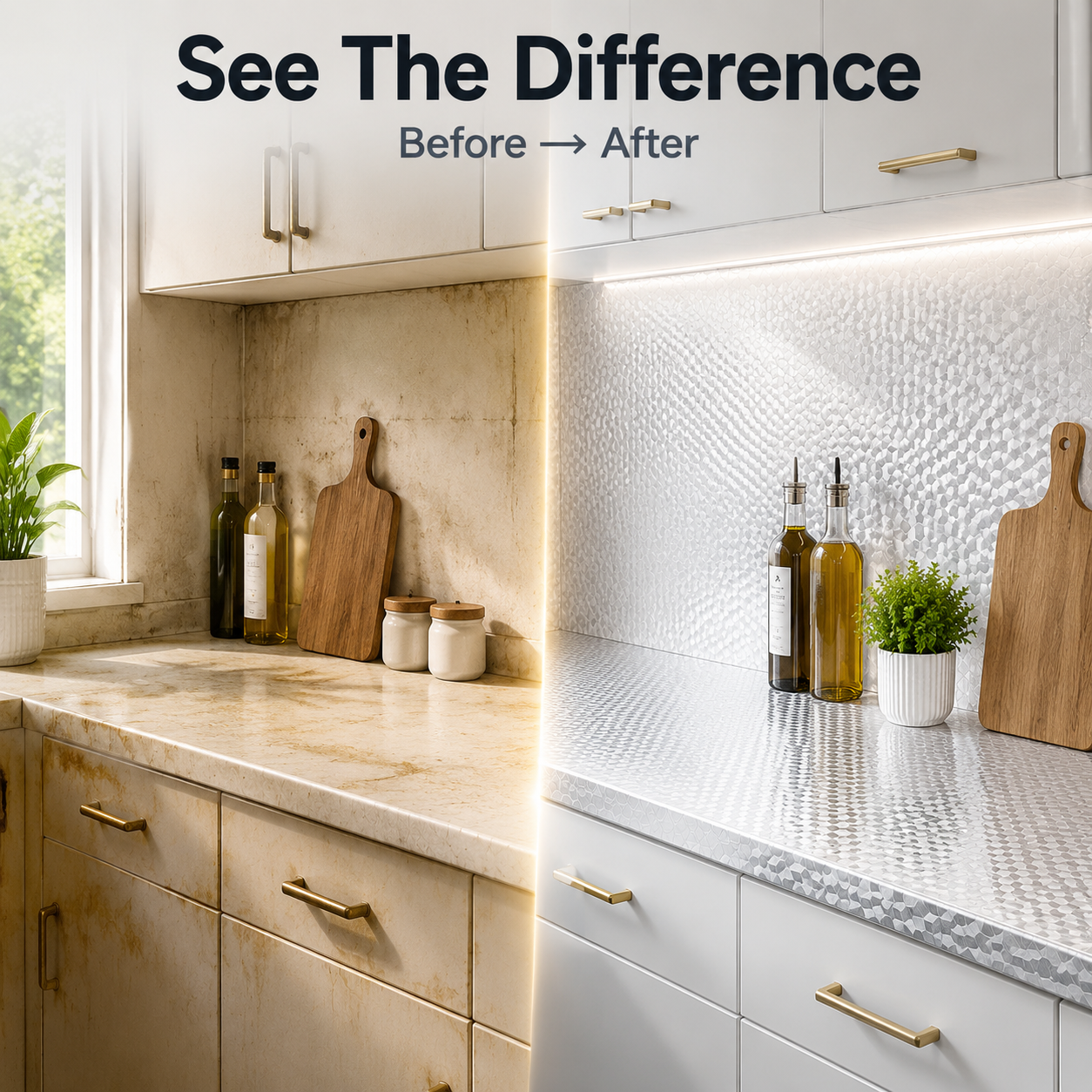 Peel & Stick Kitchen Makeover Film – Waterproof DIY Countertop & Cabinet Cover