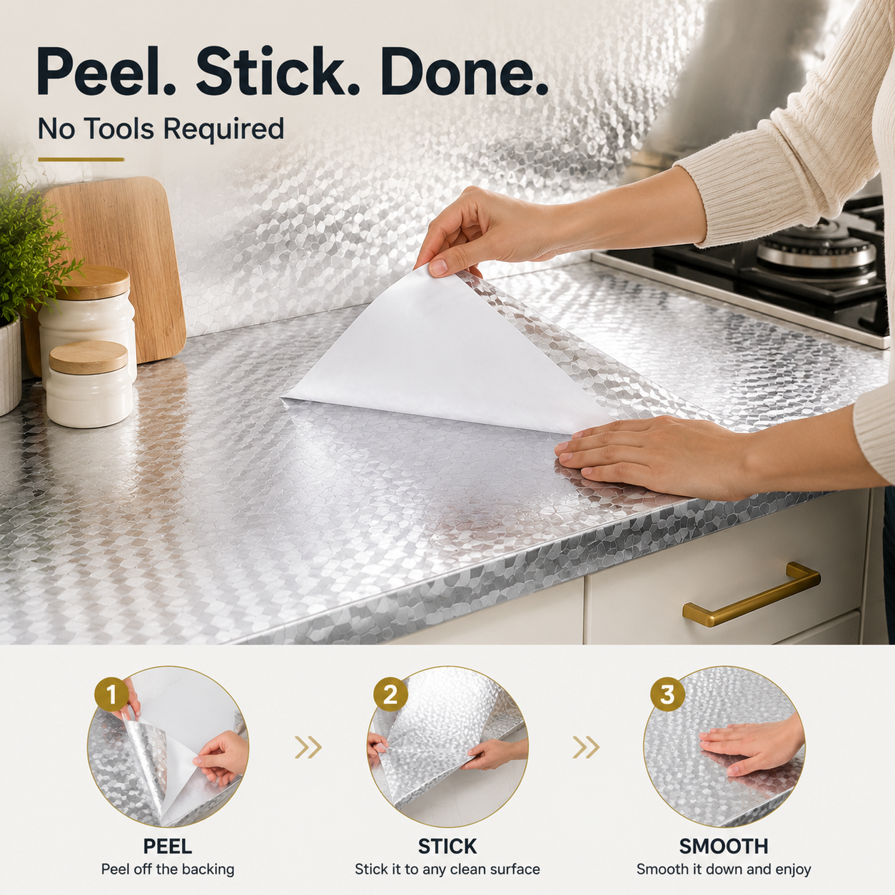 Peel & Stick Kitchen Makeover Film – Waterproof DIY Countertop & Cabinet Cover
