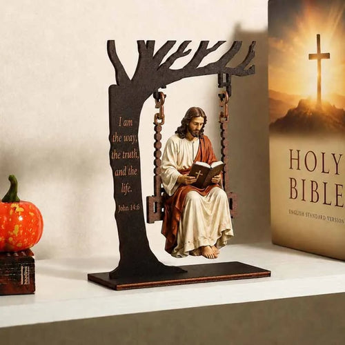 ✝️  Jesus Swing Ornament – John 14:6 Faith Table Decor | Christian Bible Verse Home Decoration