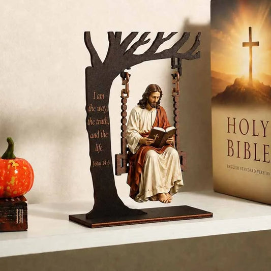 ✝️  Jesus Swing Ornament – John 14:6 Faith Table Decor | Christian Bible Verse Home Decoration