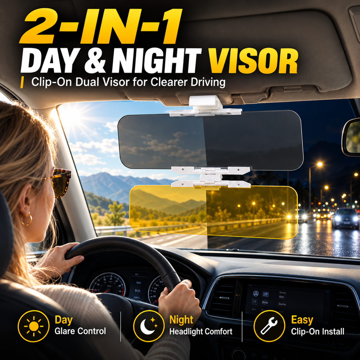 🚗 Clip-On Car Visor – Day & Night Dual Panels