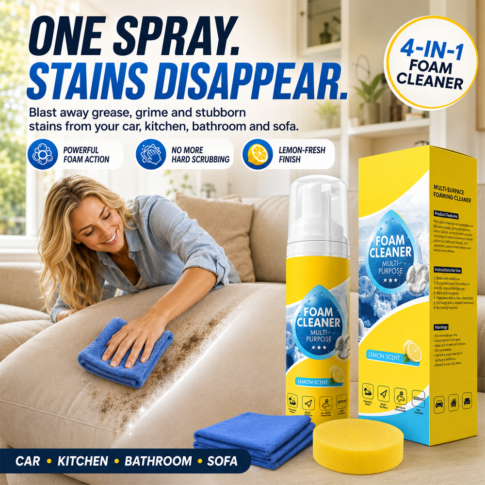 🔥 4-in-1 Multi-Enzyme Foam Cleaner – Deep Clean Car, Kitchen, Bathroom & Sofa