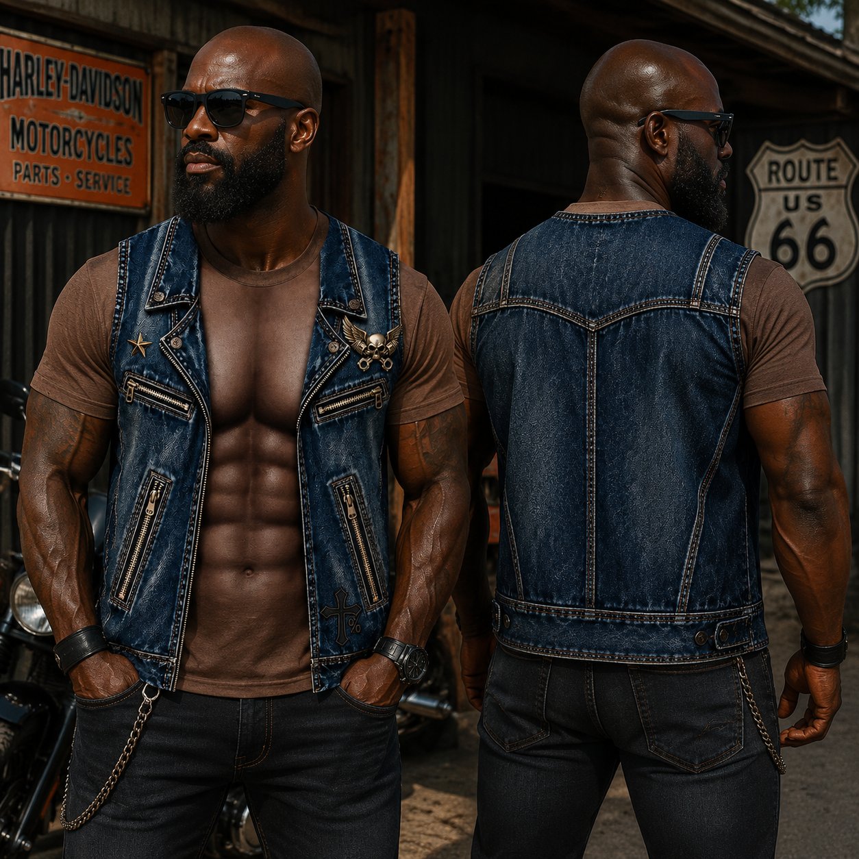 💪🔥LAST DAY 50% OFF ✨ Personalized Six Pack ABS with Biker Vest Men Funny 3D T-Shirt – 😂🤘 Look Like a Biker, Feel Like a Legend!
