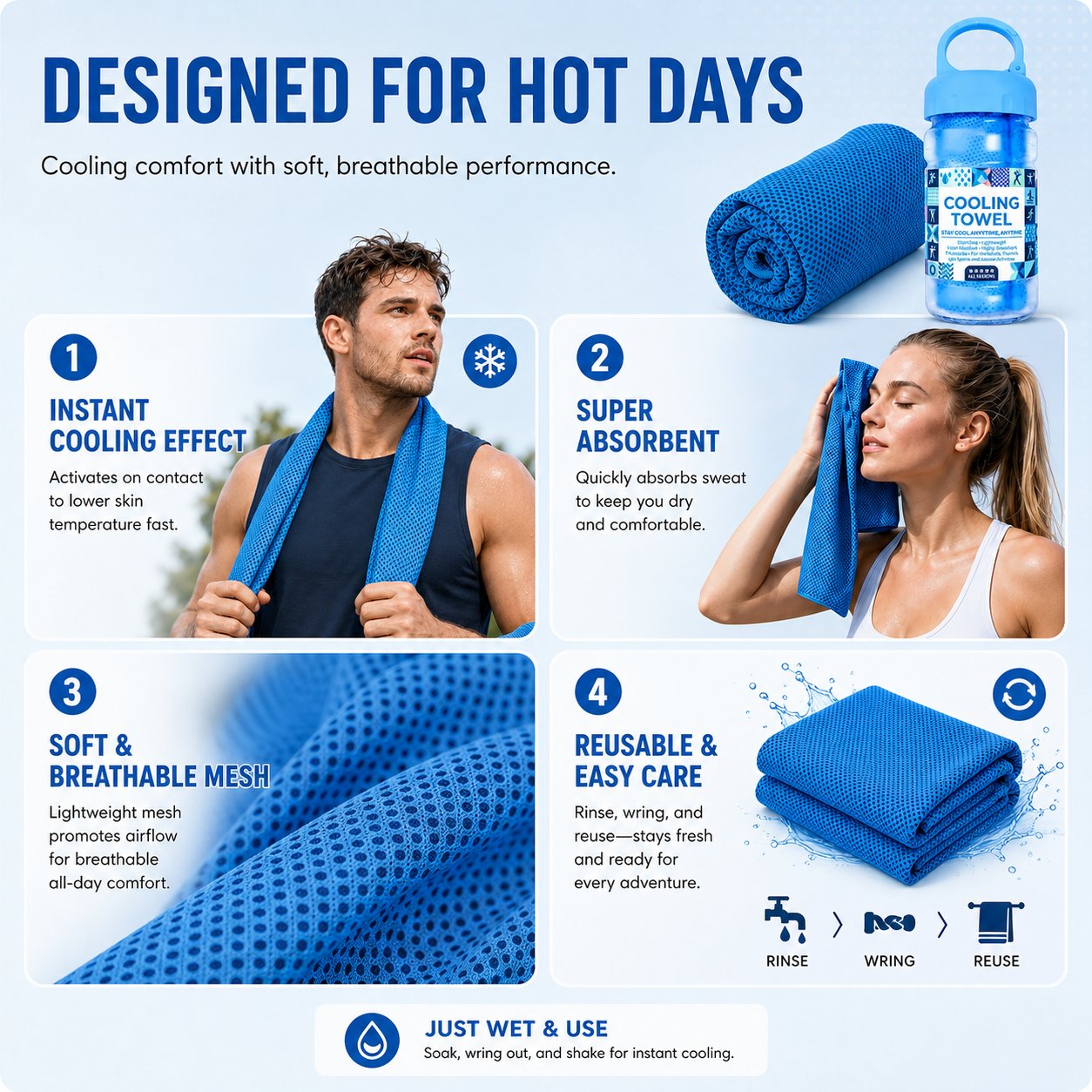 🏃❄️Cold Sweat Towel You Can Use Anywhere, Anytime! Reusable Soft Absorbent Cooling Portable