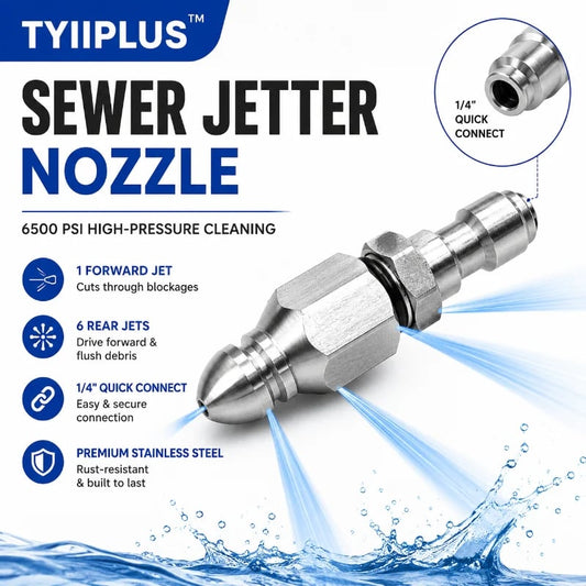 🔥Lasy day 50% OFF-🔥6500 PSI Stainless Steel Sewer Jetter Nozzle – 1/4" Quick Connect Drain Cleaning Attachment for Pressure Washers