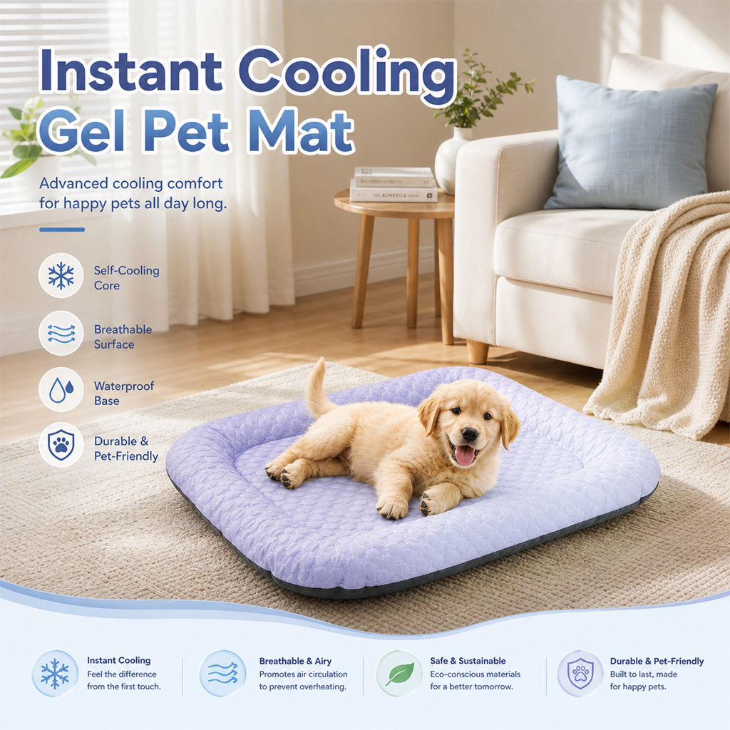 ❄️ Naturally Cool Ice-Silk Pet Mat • Breathable, Washable & Soft