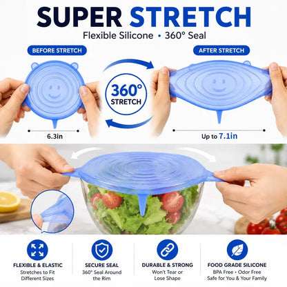 🥗 6 Pack Silicone Stretch Lids – Reusable Food Covers for Bowls, Pots, Cups & Fresh Food Storage