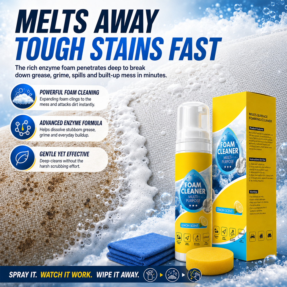 🔥 4-in-1 Multi-Enzyme Foam Cleaner – Deep Clean Car, Kitchen, Bathroom & Sofa