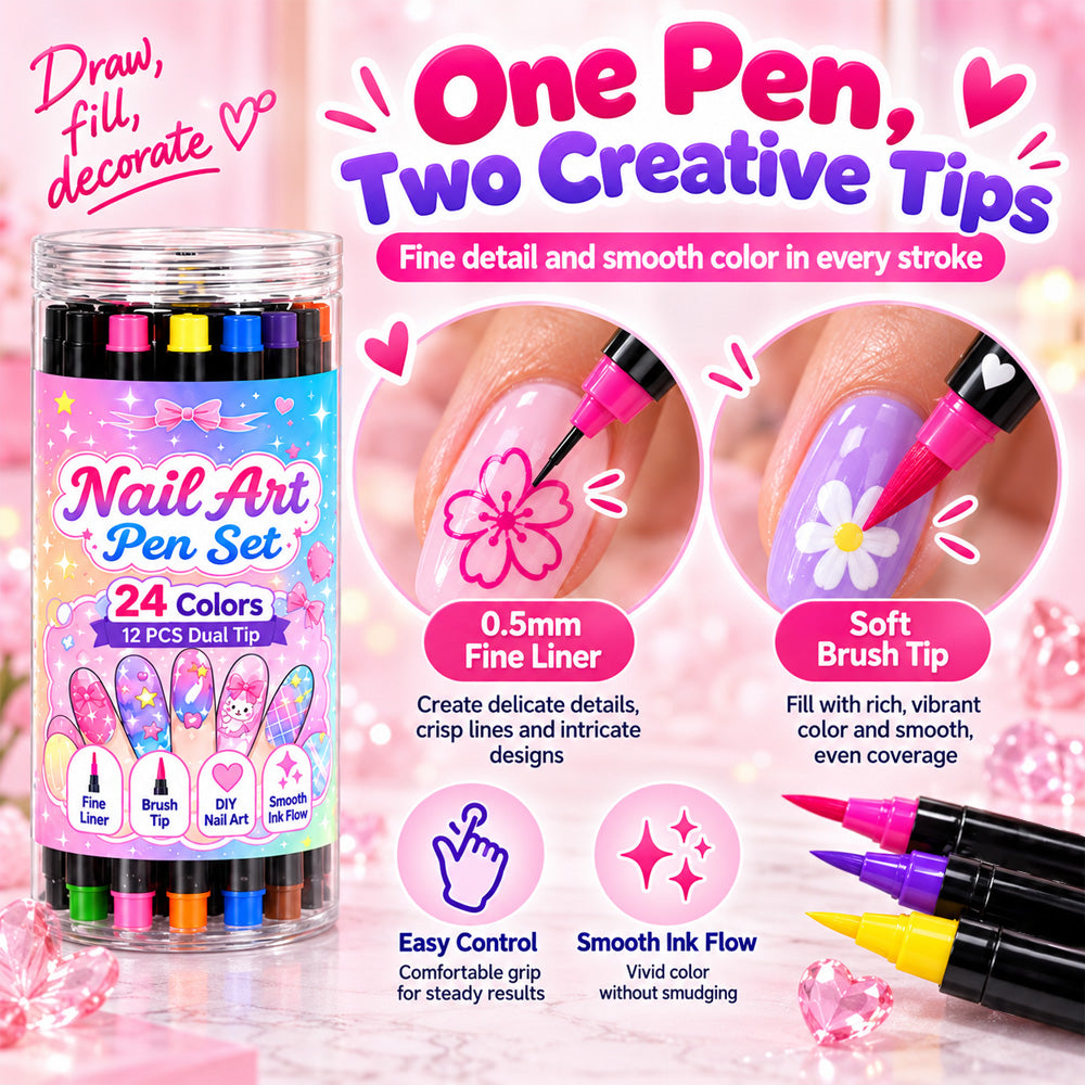 🔥LAST DAY 50% OFF ✨24 Colors Dual Ended Nail Art Pens Set – Creative, Salon‑Quality, Easy DIY ✨