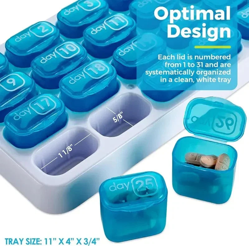 Dobryla® Monthly Pill Organizer with Lid Travel Case for Vitamins & Medications
