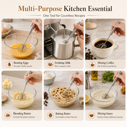🥄LAST DAY 50% OFF ✨ Stainless Steel Hand-Push Rotary Whisk – Effortless Mixing in Seconds!