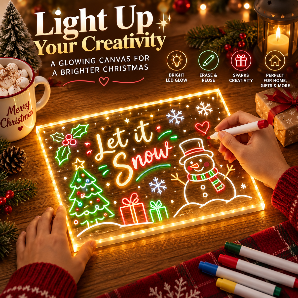 🔥LAST DAY 50% OFF ✨ Creative Rewritable Acrylic LED Message Board 🎨 (set come with 7 Pens)