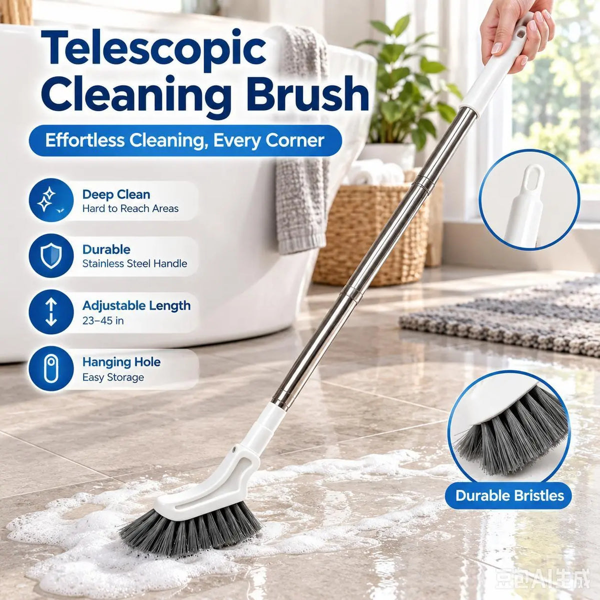 🔥LAST DAY 50% OFF ✨ Telescopic Crevice Cleaning Brush – Long Handle Gap Cleaner for Bathroom, Toilet, Floors & Windows