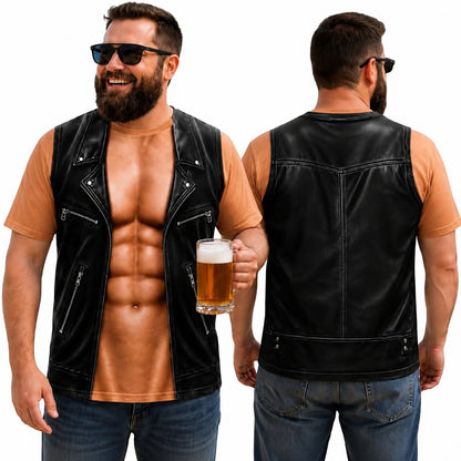 💪🔥LAST DAY 50% OFF ✨ Personalized Six Pack ABS with Biker Vest Men Funny 3D T-Shirt – 😂🤘 Look Like a Biker, Feel Like a Legend!