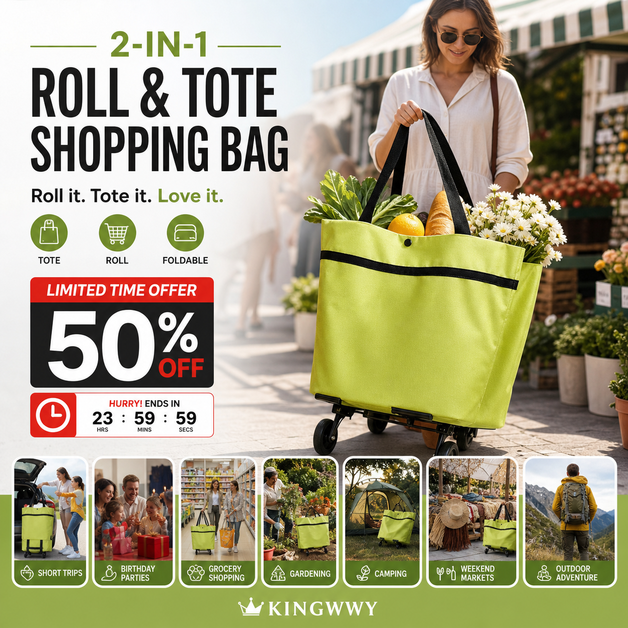 Dobryla®🔥HOT SALE 50% OFF🔥Foldable 2-in-1 Shopping Bag