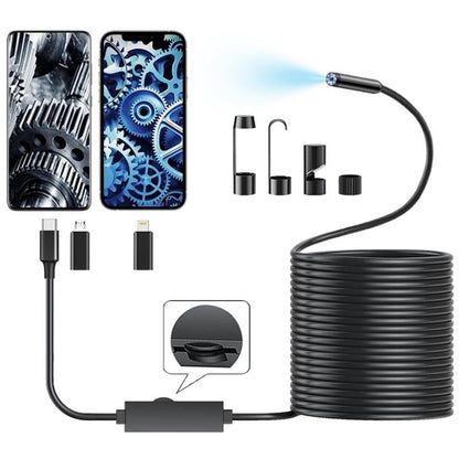 16.4FT HD Borescope Camera with Semi-Rigid Cable & Multi-Use Accessory Kit