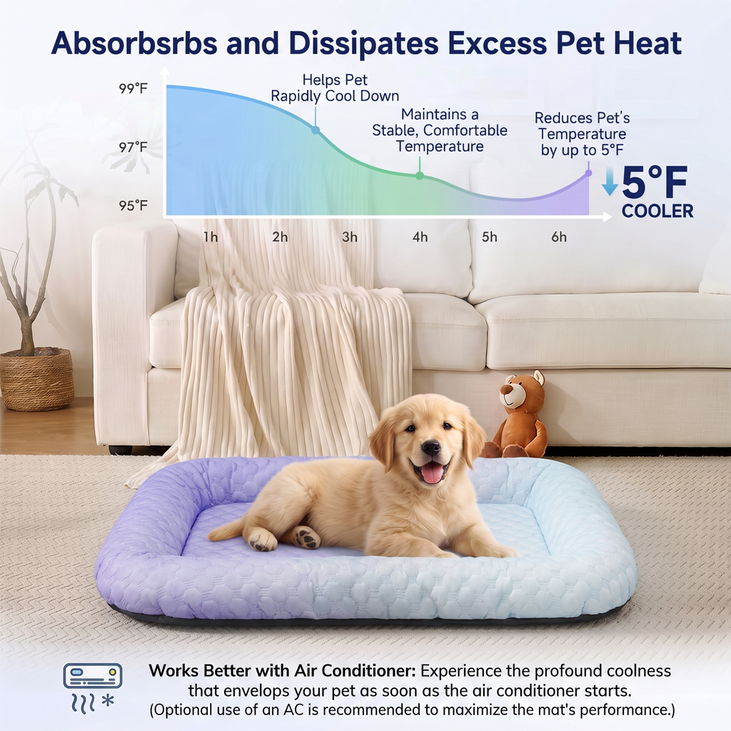 ❄️ Naturally Cool Ice-Silk Pet Mat • Breathable, Washable & Soft