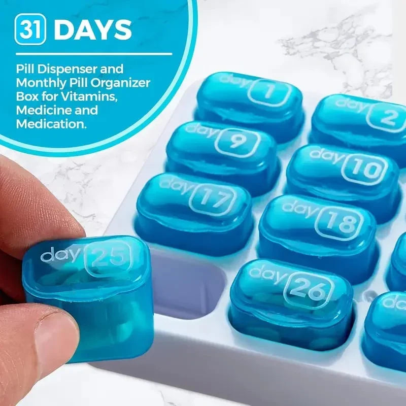 Dobryla® Monthly Pill Organizer with Lid Travel Case for Vitamins & Medications
