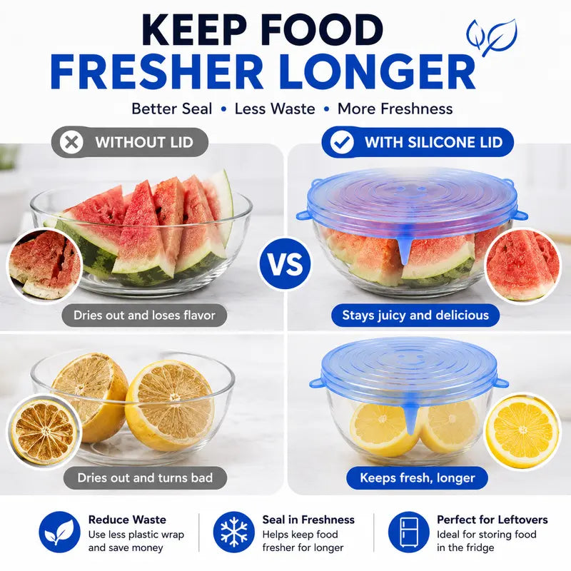 🥗 6 Pack Silicone Stretch Lids – Reusable Food Covers for Bowls, Pots, Cups & Fresh Food Storage