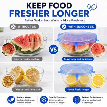 🥗 6 Pack Silicone Stretch Lids – Reusable Food Covers for Bowls, Pots, Cups & Fresh Food Storage