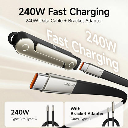 Tinycarry® 240W SuperCharge 360° Rotating Invisible Stand Detachable 2-in-1 Charging Cable, Zinc Alloy Silicone Type-C Cable, Compatible with Apple and Samsung, Essential for Gaming, Office and Car Use