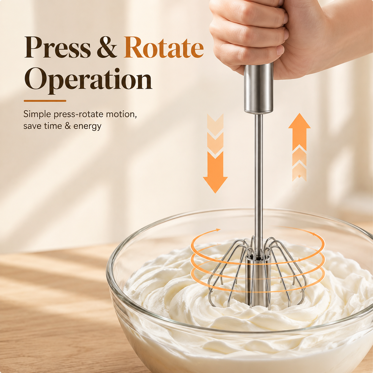 🥄LAST DAY 50% OFF ✨ Stainless Steel Hand-Push Rotary Whisk – Effortless Mixing in Seconds!