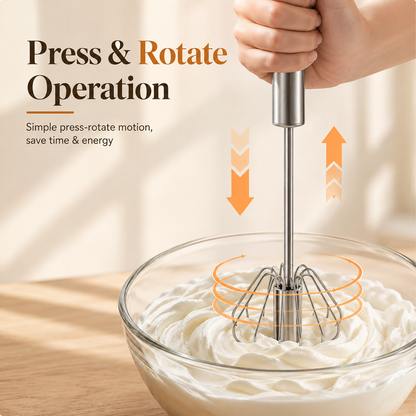 🥄LAST DAY 50% OFF ✨ Stainless Steel Hand-Push Rotary Whisk – Effortless Mixing in Seconds!