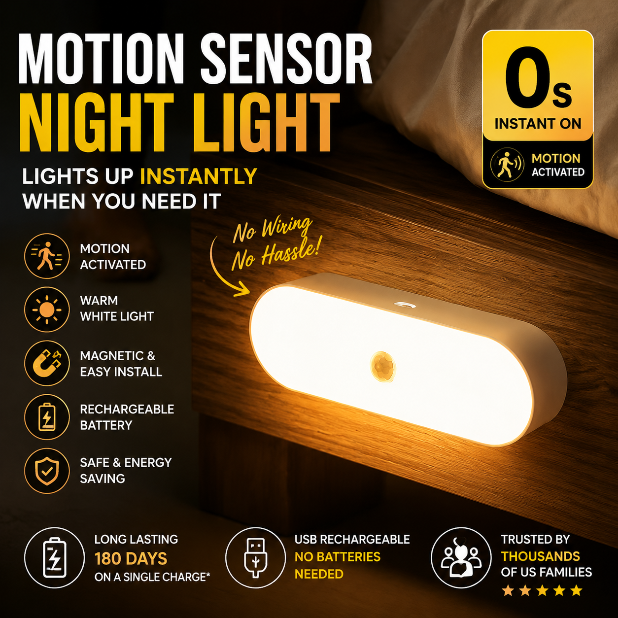 🔥 70% OFF Today |  Smart Motion Sensor Night Light