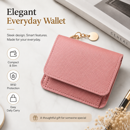 Women's Elegant Minimalist Short Slim Wallet All-match Trendy Mini 3 Bifold Purse RFID Blocking Card Holder Money Clip ID Window Compact Coin Purse Ideal Gift