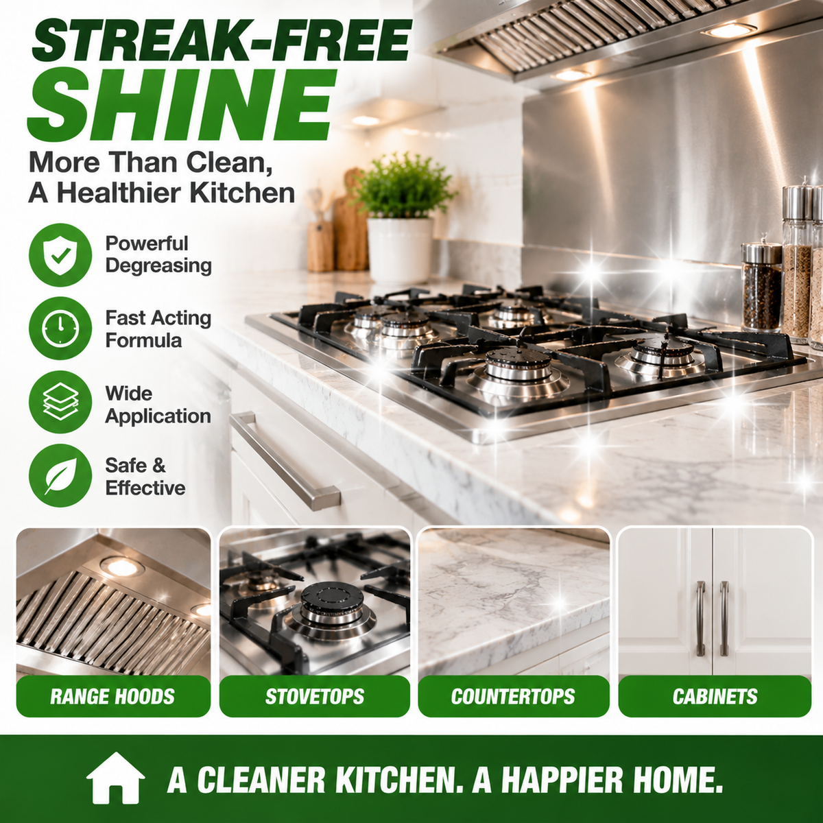Heavy Duty Kitchen Degreaser Spray – Powerful Grease Remover For Stove, Oven, Cabinets & Multiple Surfaces