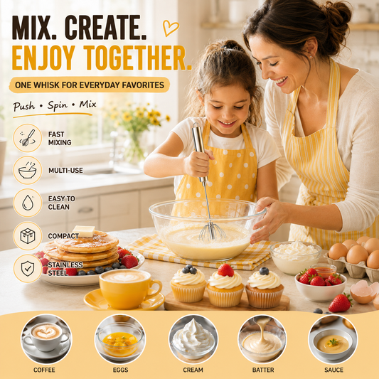 🔥LAST DAY 50% OFF ✨ Stainless Steel Hand-Push Rotary Whisk – Effortless Mixing in Seconds!