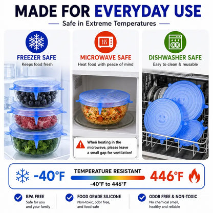 🥗 6 Pack Silicone Stretch Lids – Reusable Food Covers for Bowls, Pots, Cups & Fresh Food Storage