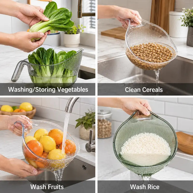 Multipurpose rice washing strainer bowl