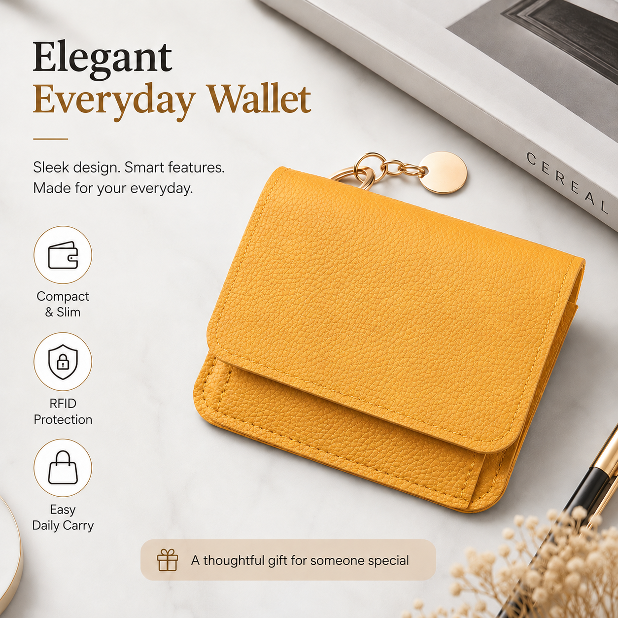 Women's Elegant Minimalist Short Slim Wallet All-match Trendy Mini 3 Bifold Purse RFID Blocking Card Holder Money Clip ID Window Compact Coin Purse Ideal Gift