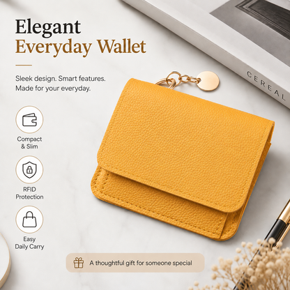 Women's Elegant Minimalist Short Slim Wallet All-match Trendy Mini 3 Bifold Purse RFID Blocking Card Holder Money Clip ID Window Compact Coin Purse Ideal Gift