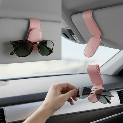 Divanoxcosh Magnetic Leather Car Sunglasses Holder for Sun Visor, Universal Eyeglasses Hanger Clip, Premium Car Interior Accessories for All Glasses Sizes