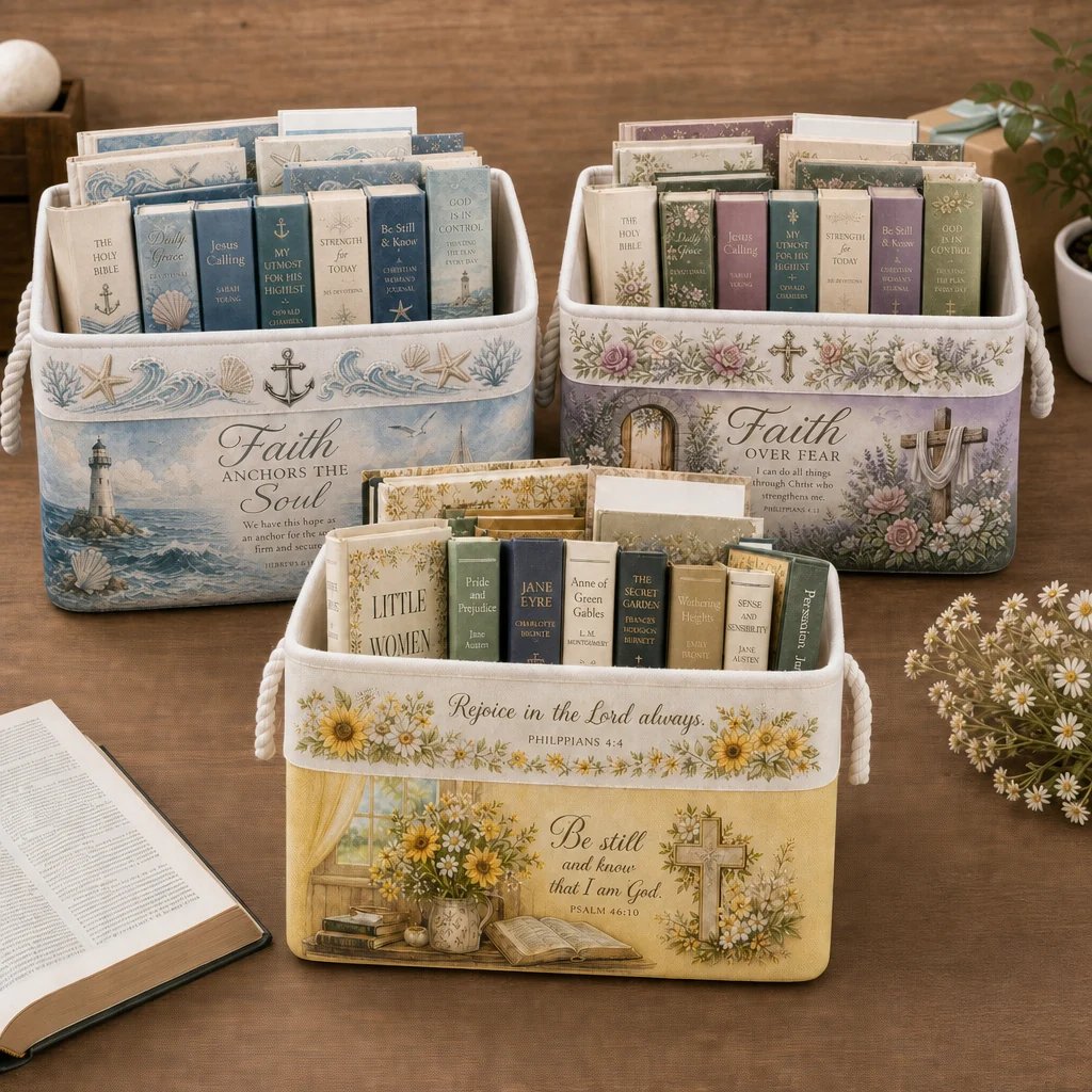✝️ Faith-Inspired Foldable Storage Basket – 3 Scripture Designs