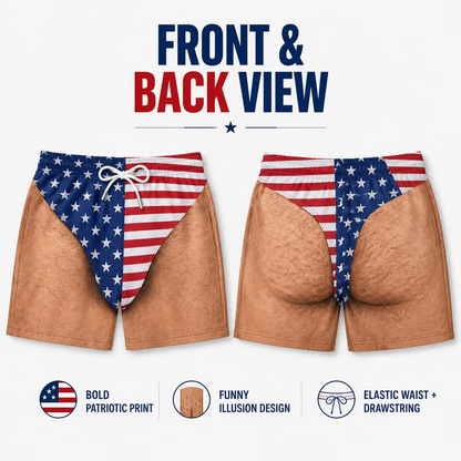 Custom Funny Patriotic Men Swim Trunks - Personalized Summer Vacation And Travel Gifts For Men - Freedom And Chill
